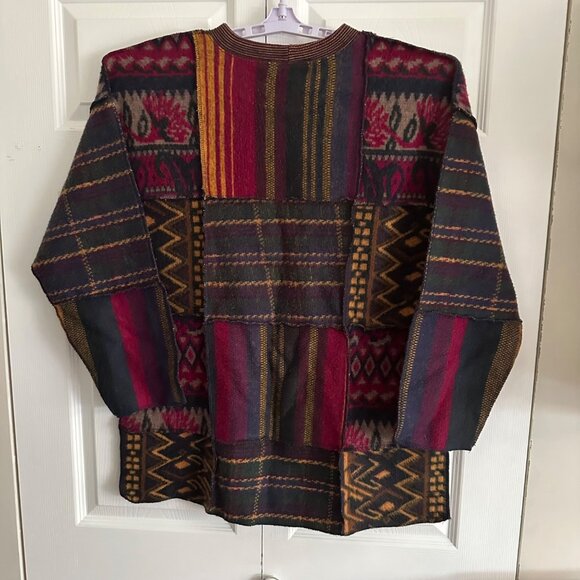 Vintage Stefano Int Patchwork Sweater SZ Large Cottagecore Boho Artsy Hippie - Picture 2 of 8